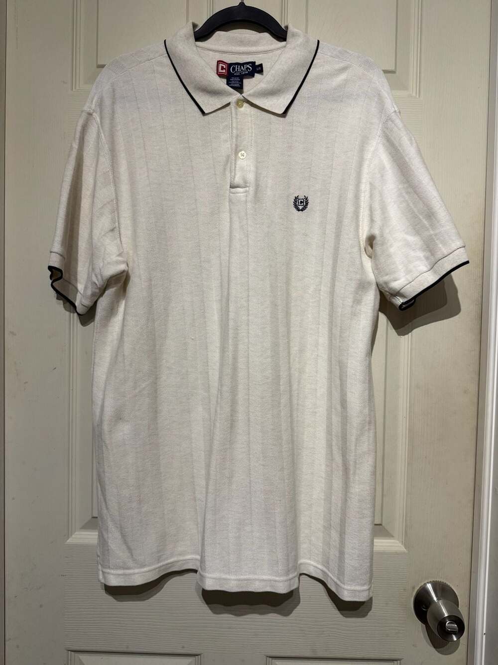 Chaps Polo Shirt Size L White Cotton Short Sleeve Chevron
